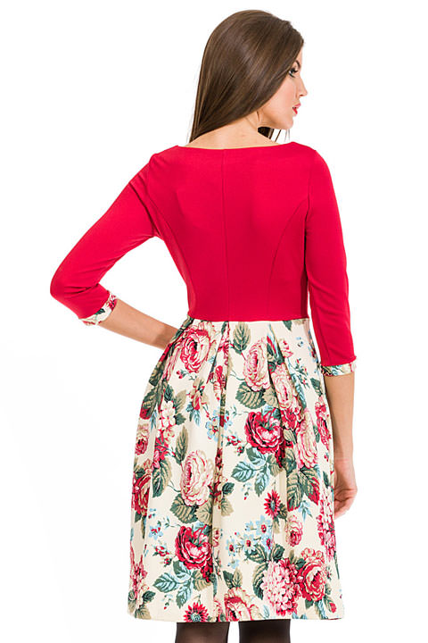 Фото товара 6776, красно белое платье с цветами