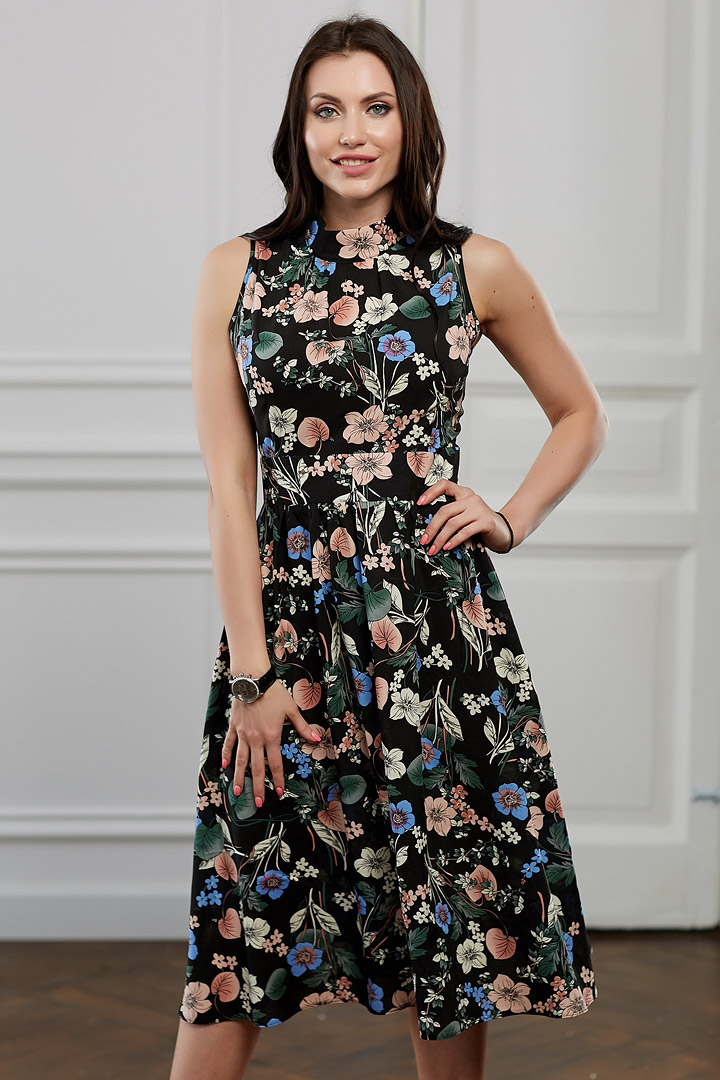 Фото товара 16550, черное платье с цветочным принтом